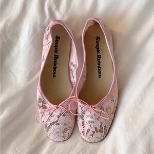 Simple Rainbow Sakura Pink Lace Ballet Flats